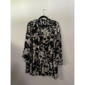 Rose & Olive Blouse Tie Dye Long Sleeve Sheer Pleated Blue Black 3X